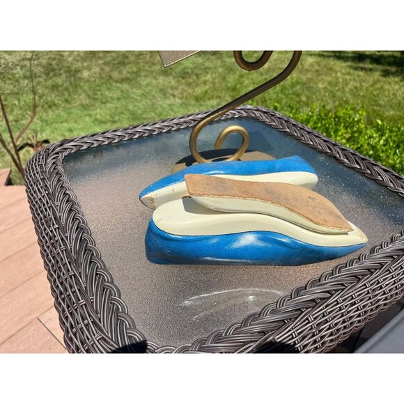 Vtg Herbert Levine KABUKI Shoes 60’s Robin Egg Blue White Leather Platform 5 - Picture 8 of 10